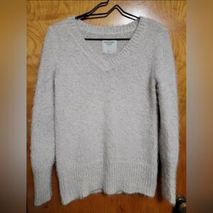 Abercrombie & Fitch Glitter Ivory Beige V-Neck Eyelash Sweater Womens Small